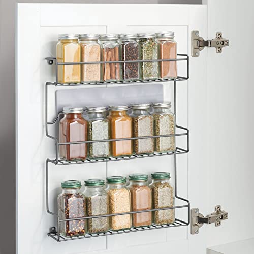 mDesign Estantería metálica – Especieros de cocina autoadhesivos con 3 niveles para montaje en pared – Ideal como organizador de especias para la cocina y la despensa – gris oscuro