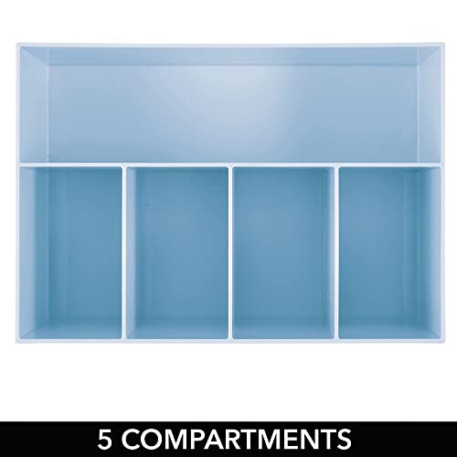 mDesign Organizador de Maquillaje para Lavabo y tocador – Caja Rectangular de plástico sin BPA para cosméticos – Organizador de baño Moderno con 5 Compartimentos – Azul Claro