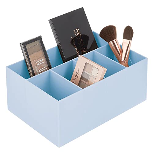 mDesign Organizador de Maquillaje para Lavabo y tocador – Caja Rectangular de plástico sin BPA para cosméticos – Organizador de baño Moderno con 5 Compartimentos – Azul Claro