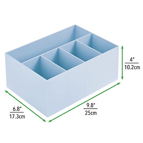 mDesign Organizador de Maquillaje para Lavabo y tocador – Caja Rectangular de plástico sin BPA para cosméticos – Organizador de baño Moderno con 5 Compartimentos – Azul Claro