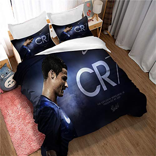 Meet Fútbol Cristiano Ronaldo Juego De Cama, 1 Funda Nórdica + 2 Fundas De Almohada - Evita La Humedad, Hipoalergénico (Estilo 05,(150x200cm)-Cama de 90)