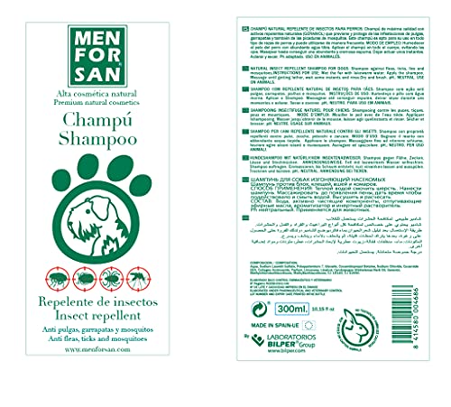 MENFORSAN Champú Repelente De Insectos Y Pulgas Para Perros 300ml, Con Citronela Ingrediente Natural