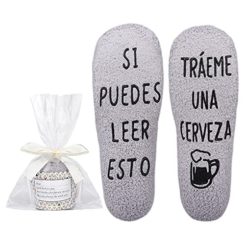 Merclix Calcetines Hombre para Dormir Cerveza Regalo para Hombre Padre Novios (Gris-Cerveza)