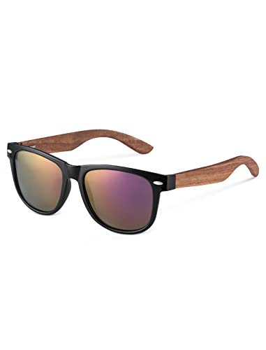 MIAROZ Gafas de Sol Polarizadas Hombre y Mujere, UV400 Protection, Gafas Ligeras con Patillas de Madera (purple)