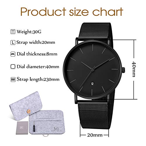 MICGIGI Minimalista Reloj de pulsera de cuarzo analógico Reloj de acero inoxidable para hombres