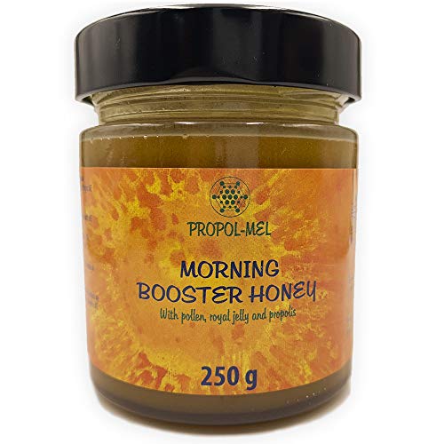 Miel con Propoleo, Jalea Real fresca y Polen de abeja x 250 g. Morning booster, el mejor bio-estimulador para el cuerpo humano. Energizante y revitalizante de las fuerzas vitales del cuerpo.