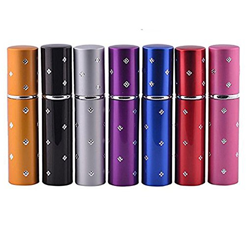 MINGZE 7 Piezas 10ML Atomizador del Perfume, rociador Botellas de Perfume, Carcasa de Aluminio trazador de líneas de Cristal de la Botella, Mini dispensadores vacíos portátiles de la Botella