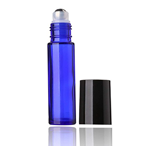 MINGZE 8 piezas 10ml Botellas de vidrio azul con bola de metal de acero inoxidable, Botella de aceite esencial Roll-on, Perfume de aromaterapia, de rodillo para líquido