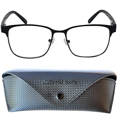 Mini Brille Gafas de Lectura Vintage con Cristales Grandes, Montura de Acero Inoxidable (Negra), Funda GRATIS, Gafas Para Leer Hombre y Mujer +2.0 Dioptrías