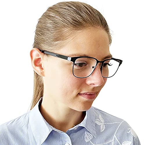 Mini Brille Gafas de Lectura Vintage con Cristales Grandes, Montura de Acero Inoxidable (Negra), Funda GRATIS, Gafas Para Leer Hombre y Mujer +2.0 Dioptrías