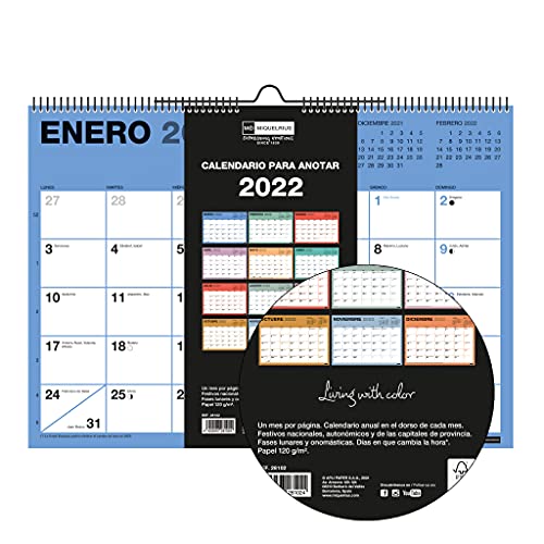 Miquelrius - Calendario de pared 2022 Chromat - tamaño A3 (420 x 296 mm) - con espacio para anotar - Multicolor