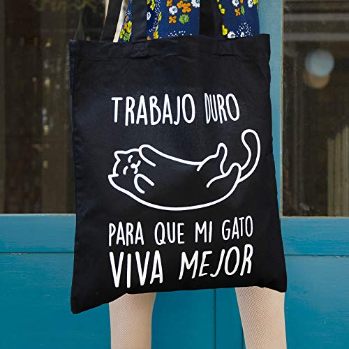 Miss MIserable Tote Bag Trabajo Duro para Que Mi Gato Viva Mejor Tote Bag De Algodón Orgánico, Unisex Adulto, Negro, Única