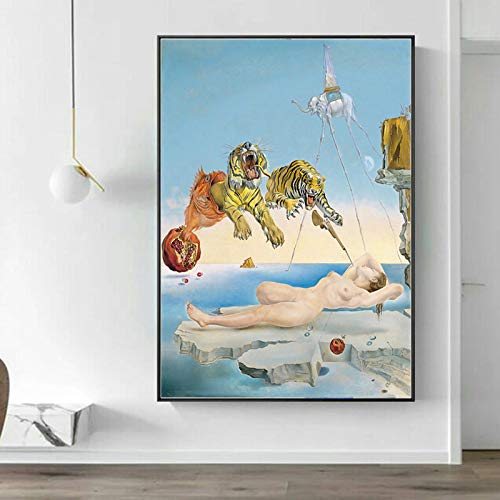 Moderne Salvador Dali Tiger Femme Toile Peinture Affiches Abstraites et Impression Mur Art Photo pour Salon Décor 50x75cm (20"x30") Sans Cadre