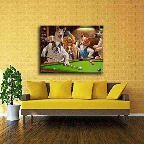 Moderno de alta definición Impresión de lienzo Perro jugando al billar God Snooker Pintura al óleo Arte Decoración del hogar Póster en lienzo Arte de la pared 40x60cm Sin marco