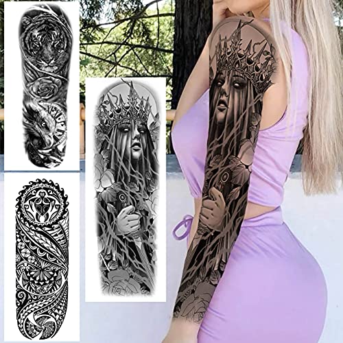 Moheer 54 Hojas Manga Completa Tatuajes Temporales Adultos Mujer Hombre Brazo Completo, Tatuajes Falsos León Tigre Cráneo Gángster 3D Super Grande Largo, Tatuajes Adhesivos Pierna Realista Impermeable