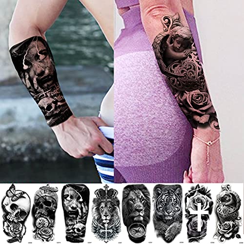 Moheer 54 Hojas Manga Completa Tatuajes Temporales Adultos Mujer Hombre Brazo Completo, Tatuajes Falsos León Tigre Cráneo Gángster 3D Super Grande Largo, Tatuajes Adhesivos Pierna Realista Impermeable