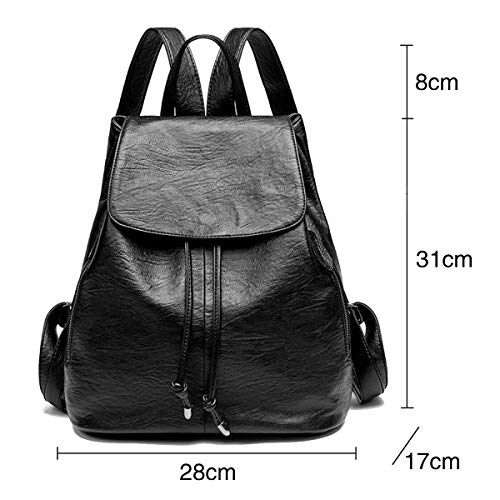 Monitika Mujer Bolsos mochila Moda Cuero Sintético Impermeable Casual Viaje Escuela mochilas Negro