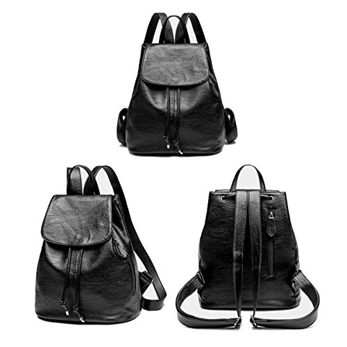 Monitika Mujer Bolsos mochila Moda Cuero Sintético Impermeable Casual Viaje Escuela mochilas Negro