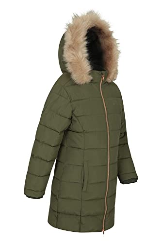 Mountain Warehouse Chaqueta Acolchada con Forro Polar Galaxy para niños - Impermeable, Larga y con Capucha con Borde de Pelo sintético - para Viajes y Senderismo, Invierno Caqui 11-12 Años