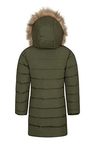 Mountain Warehouse Chaqueta Acolchada con Forro Polar Galaxy para niños - Impermeable, Larga y con Capucha con Borde de Pelo sintético - para Viajes y Senderismo, Invierno Caqui 11-12 Años