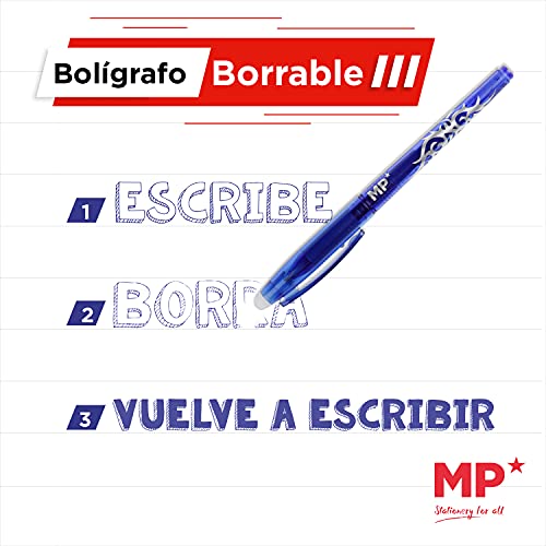 MP - Bolígrafos Borrables y Recargables con Punta de Bola, Tapa Removible, Boligrafos borrable con Goma de Borrar para Escuela Oficina Hogar, Punto 0.7 mm,Boli Bolis Boligrafo Borrable Bonitos Regalo