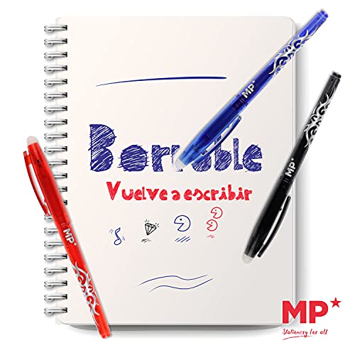 MP - Bolígrafos Borrables y Recargables con Punta de Bola, Tapa Removible, Boligrafos borrable con Goma de Borrar para Escuela Oficina Hogar, Punto 0.7 mm,Boli Bolis Boligrafo Borrable Bonitos Regalo