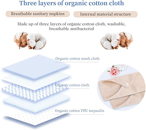 MQUPIN Toallas Sanitarias Reutilizables, 8pcs Lavable Almohadillas de Tela Toalla Sanitaria Algodon Organico, Compresas Algodon Almohadillas de Período Pantiprotectores Diseño Antifugas Mujeres