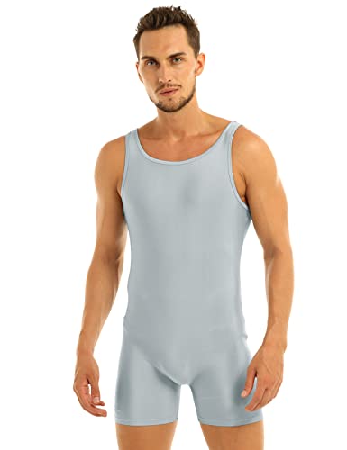 MSemis Mono Corto Hombres Ajustado Body Sin Mangas Ropa Interior Depottivo Fitness Chalecos Rayas Deportivos Bodysuit Maillot Gimnasia Ritmica Camisetas Verano Leotardo Gris A Medium