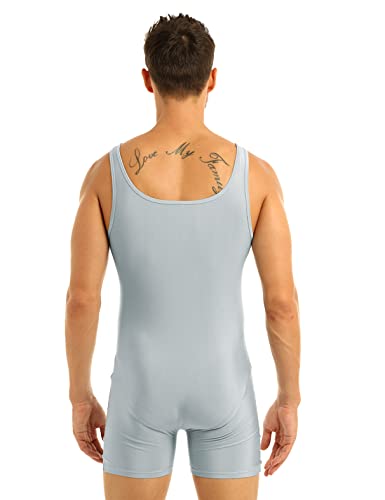 MSemis Mono Corto Hombres Ajustado Body Sin Mangas Ropa Interior Depottivo Fitness Chalecos Rayas Deportivos Bodysuit Maillot Gimnasia Ritmica Camisetas Verano Leotardo Gris A Medium