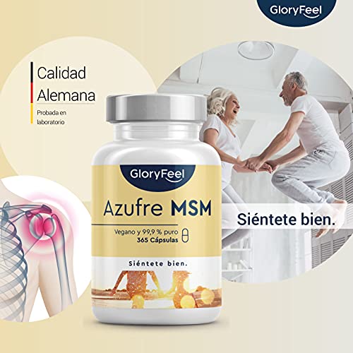 MSM 365 cápsulas veganas - 1600mg MSM (Metilsulfonilmetano) en polvo por dosis diaria de azufre orgánico - 99,9% Puro - 6 meses de suministro - Probado en laboratorio sin aditivos…