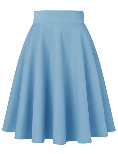 MUADRESS 9002 Falda Mujer Elástica Plisada Básica Patinador Color Sólido Multifuncional Corto Falda Lightblue Midi M