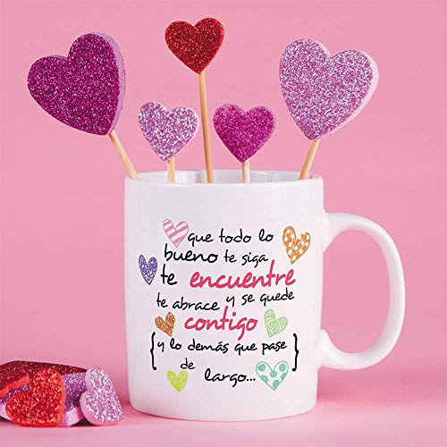 MUGFFINS Taza Original -Que Todo lo Bueno te SIGA te encuentre y te abrace - 350 ml - Tazas con Frases motivacionales