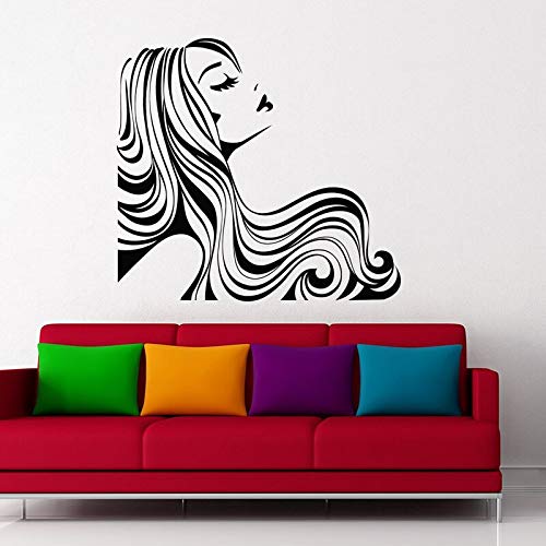 Mujer etiqueta de la pared chica con pelo largo etiqueta de vinilo belleza salón de belleza arte de la pared calcomanía de moda peluquería mural 42x45 cm