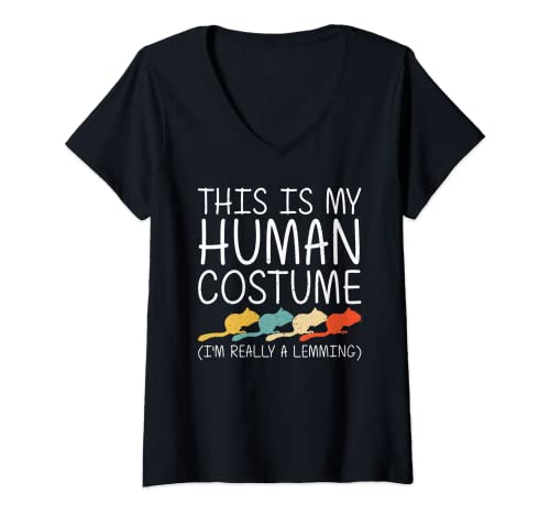 Mujer Lemming Disfraz de Halloween Humano de roedor Animal fácil regalo de bricolaje Camiseta Cuello V