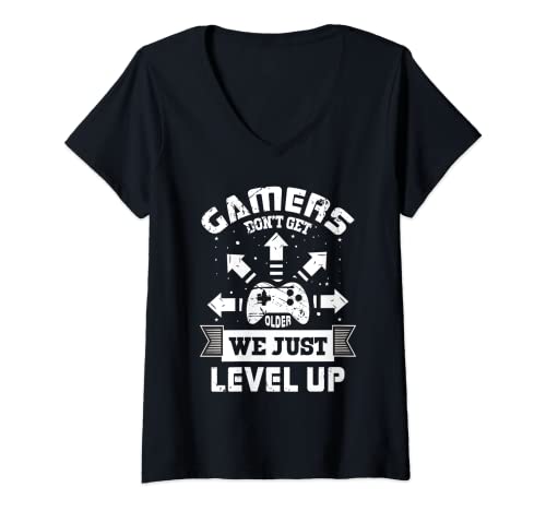 Mujer Los jugadores no envejecen sólo suben de nivel Gaming Merch Camiseta Cuello V