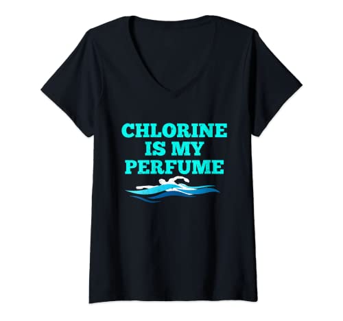 Mujer Swimmer Gift El cloro es mi perfume Humor divertido para nadar Camiseta Cuello V