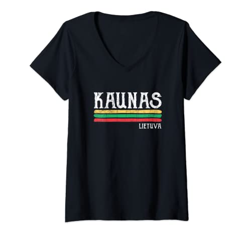 Mujer Vintage Kaunas Lituania Lituano Camiseta Cuello V