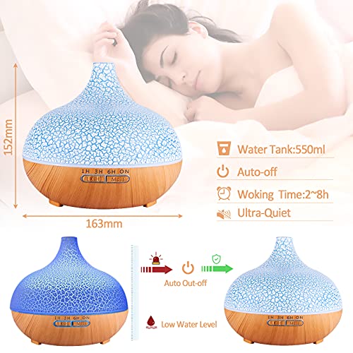 MUOIVG Humidificador ultrasónico y difusor de Aroma 550 ml.Ultra silencioso,Apagado Automático.Humidificador Aceites Esenciales con Control Remoto y LED de 7 Colores de para Hogar, Oficina, SPA ect