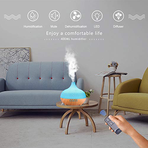 MUOIVG Humidificador ultrasónico y difusor de Aroma 550 ml.Ultra silencioso,Apagado Automático.Humidificador Aceites Esenciales con Control Remoto y LED de 7 Colores de para Hogar, Oficina, SPA ect