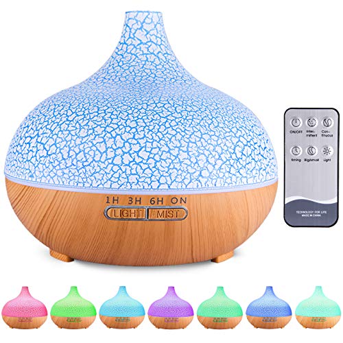 MUOIVG Humidificador ultrasónico y difusor de Aroma 550 ml.Ultra silencioso,Apagado Automático.Humidificador Aceites Esenciales con Control Remoto y LED de 7 Colores de para Hogar, Oficina, SPA ect