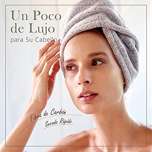 myHomeBody Toalla para el Cabello | Turbante de Lujo de Secado Rápido Anti-Encrespado | Fibra de Carbón Absorbente Ultra Suave y de Secado Rápido, con Botón de Cáscara de Coco - Gris