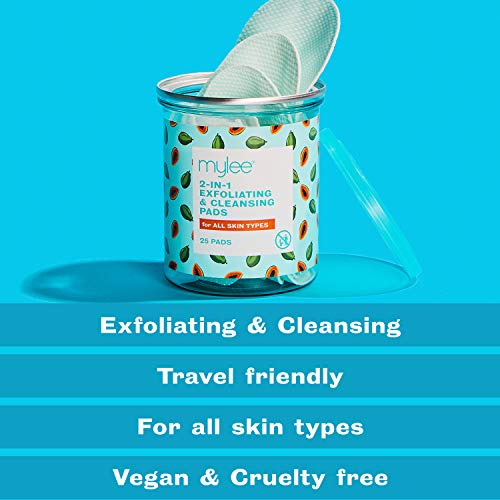 Mylee Toallitas 2 en 1 Exfoliadores y Limpiadoras – Ideales para Viaje – Toallitas Reutilizables para Maquillaje – Veganas y Cruelty Free – 25 Toallitas En Bote