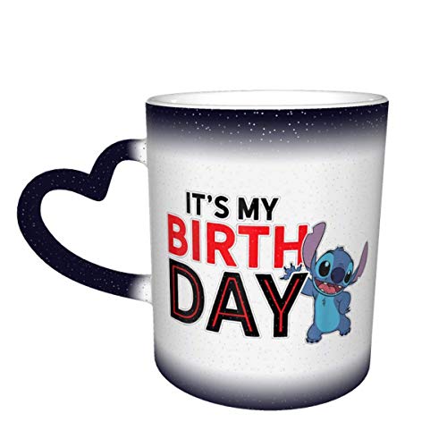 NA Taza Que Cambia de Color del Feliz cumpleaños de Lilo and Stitch Gran Diseño de la Taza Taza de cerámica Sensible al Calor Taza Que Cambia de Color en el Cielo