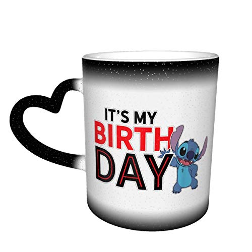 NA Taza Que Cambia de Color del Feliz cumpleaños de Lilo y Stitch Gran Diseño de la Taza Taza de cerámica Sensible al Calor Taza Que Cambia de Color en el Cielo