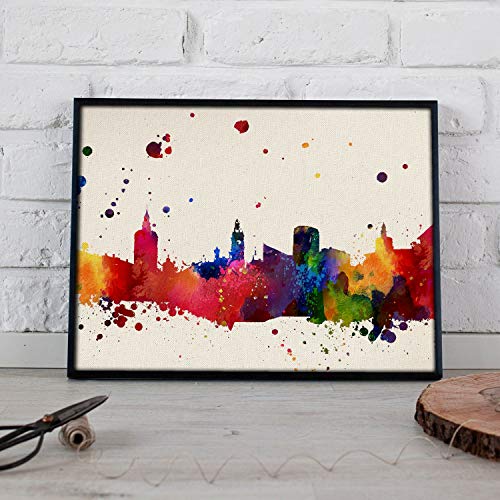 Nacnic Lámina Ciudad de Valencia. Skyline Estilo Acuarela y explosión de Color. Poster tamaño A3 Impreso en Papel 250 Gramos y tintas de Decoración del hogar. Diseño al Mejor Precio.