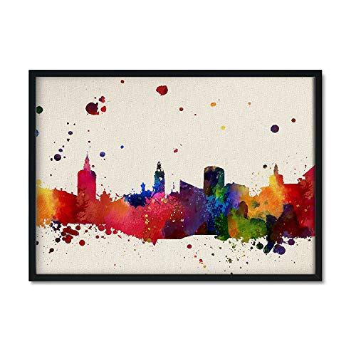 Nacnic Lámina Ciudad de Valencia. Skyline Estilo Acuarela y explosión de Color. Poster tamaño A3 Impreso en Papel 250 Gramos y tintas de Decoración del hogar. Diseño al Mejor Precio.