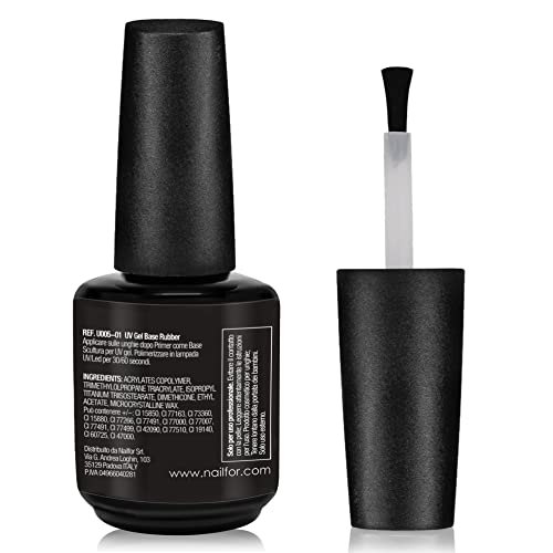 NAILFOR Base Rubber Transparente 15ml - Para esmalte de uñas semipermanente reforzado con fuerte adherencia, de larga duración, fortalece y protege las uñas naturales También para coronación