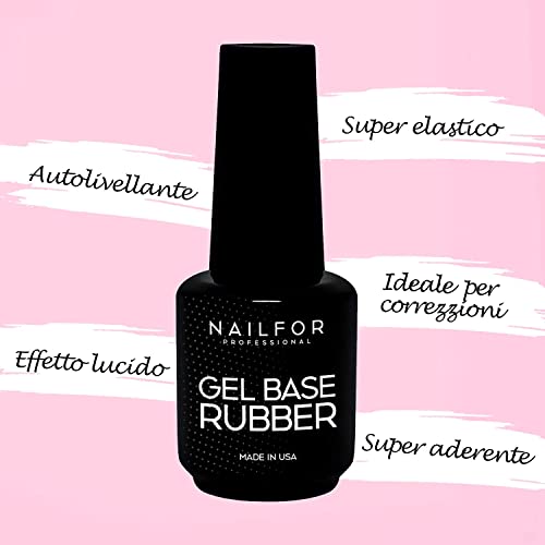 NAILFOR Base Rubber Transparente 15ml - Para esmalte de uñas semipermanente reforzado con fuerte adherencia, de larga duración, fortalece y protege las uñas naturales También para coronación