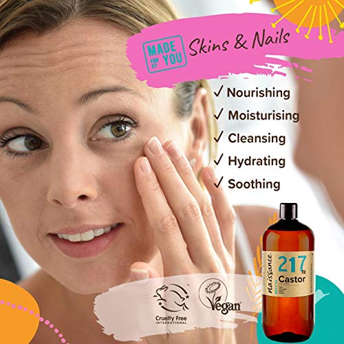 Naissance Aceite de Ricino Puro Prensado en Frio (No. 217) 1 Litro - Hidratante Nutritivo Natural Pelo Piel Uñas Cejas Pestañas Ojos - Ideal Para Masaje Corporal Facial Crecimiento Barba - Vegano