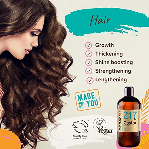 Naissance Aceite de Ricino Puro Prensado en Frio (No. 217) 500ml - Hidratante Nutritivo Natural Pelo Piel Uñas Cejas Pestañas Ojos - Ideal Para Masaje Corporal Facial Crecimiento Barba - Vegano